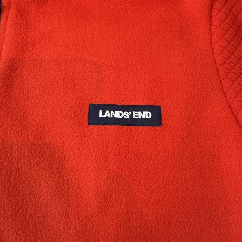 Lands' End Jacket Womens Medium Orange Fleece Full Zip Grid Knit Mid Length - Picture 3 of 9